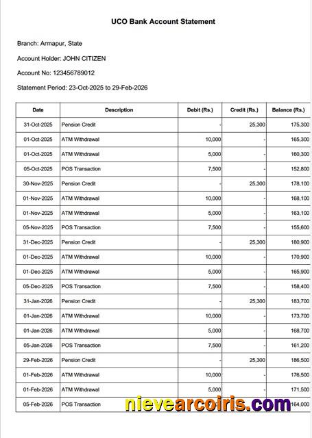 India UCO Bank account statement Word and PDF